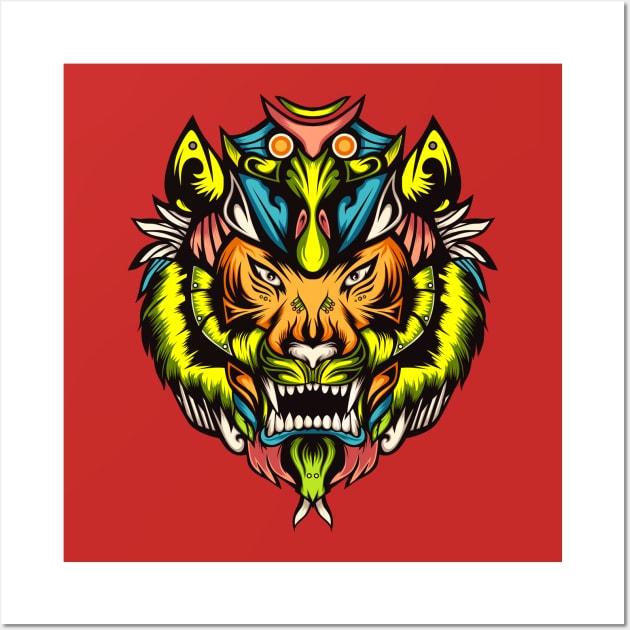 Tiger Colorful Head Illustration Wall Art by Mako Design 